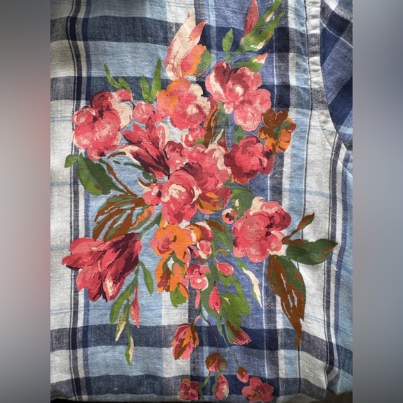 Lauren Ralph Lauren 100% Linen Plaid Floral Shirtdress Size 10 - Picture 6 of 8